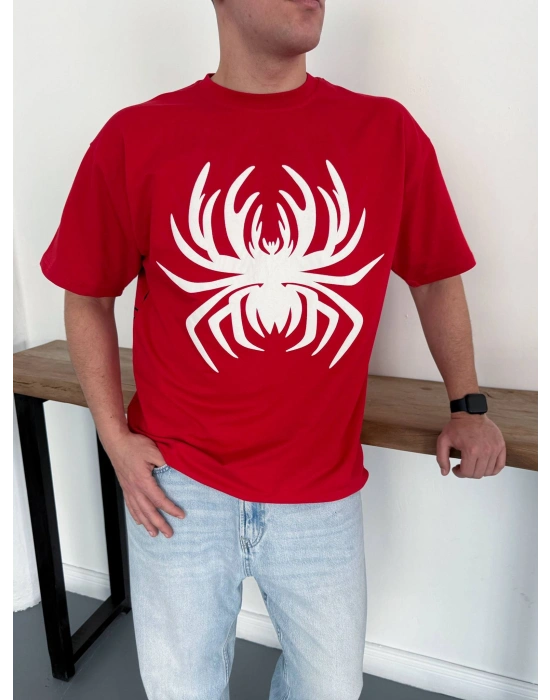 Kabartma Detay Oversize Tshirt Kırmızı