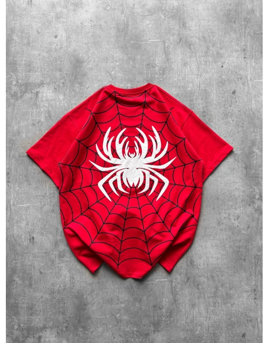 Kabartma Detay Oversize Tshirt Kırmızı