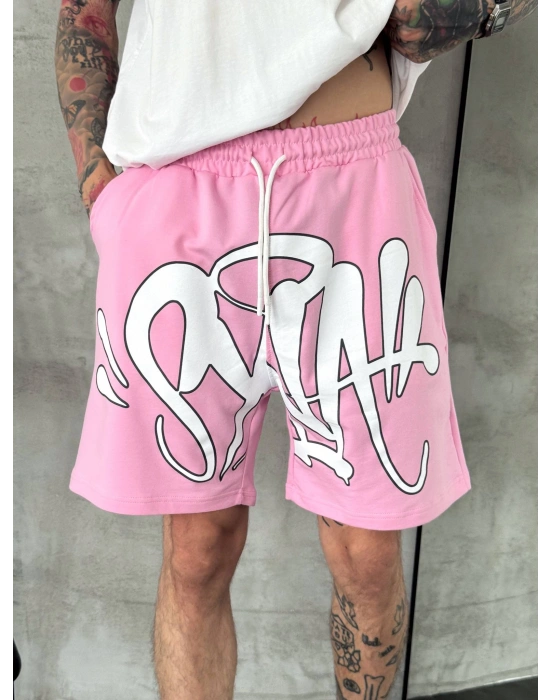 Baskı Detay Unısex Şort Pembe