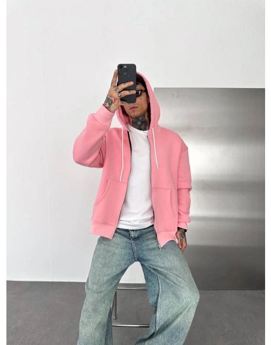 BASİC OVERSİZE ŞARDONLU HIRKA PEMBE