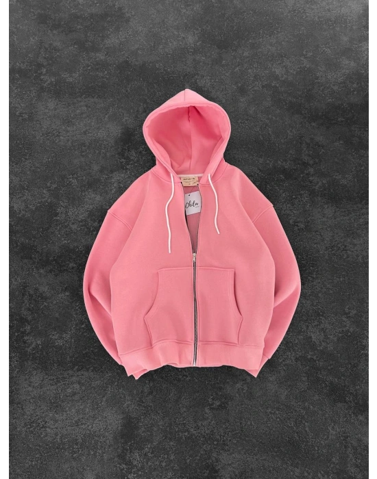 BASİC OVERSİZE ŞARDONLU HIRKA PEMBE