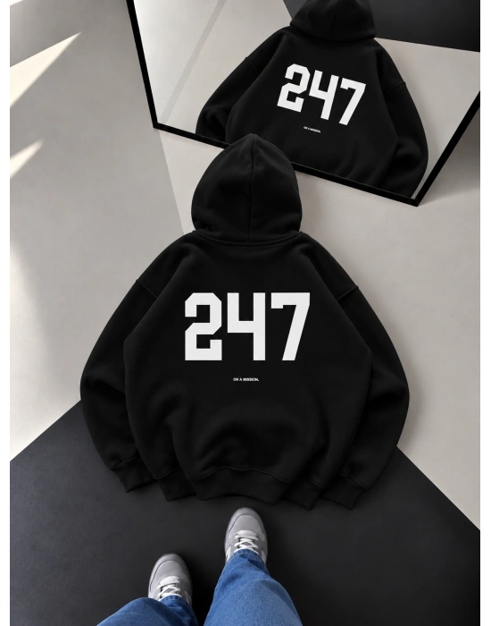 247 OVERSİZE KAPÜŞONLU SWEATSHİRT SİYAH