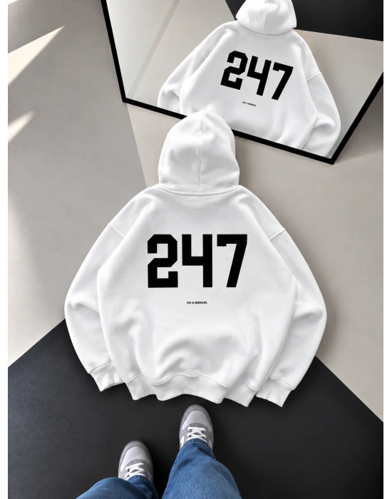 247 OVERSİZE KAPÜŞONLU SWEATSHİRT BEYAZ