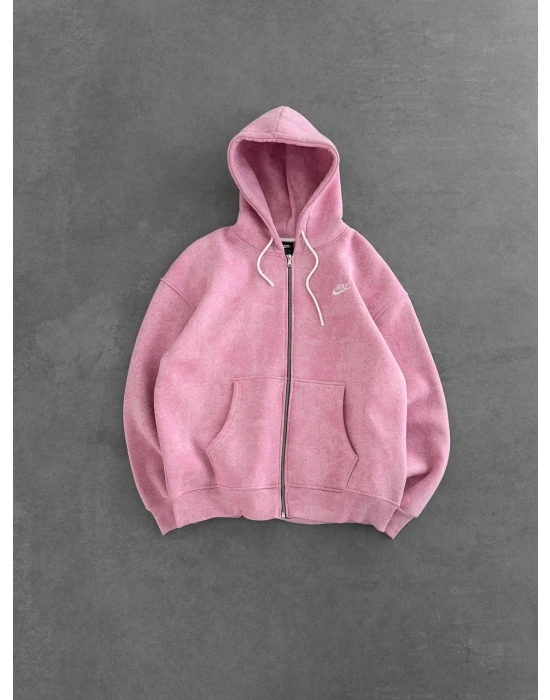 YIKAMALI KAPÜŞONLU OVERSİZE HIRKA PEMBE