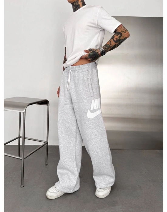 BASKI DETAY BAGGY OVERSİZE EŞOFMAN GRİ