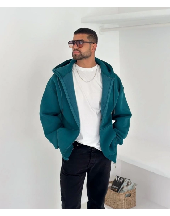 Basic Şardonlu Unisex Hırka - SuYeşili