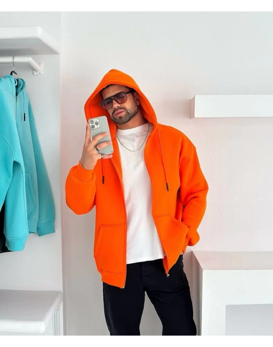 Basic Şardonlu Unisex Hırka - Turuncu