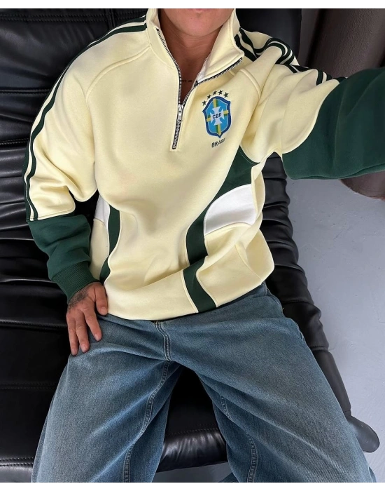 BRZ Dik yaka Şardonlu Unisex Sweatshirt