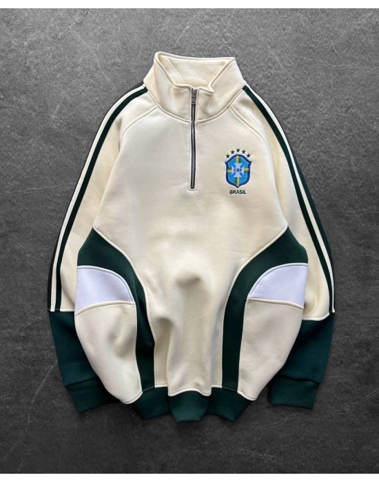 BRZ Dik yaka Şardonlu Unisex Sweatshirt