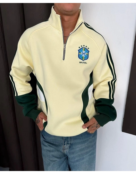 BRZ Dik yaka Şardonlu Unisex Sweatshirt