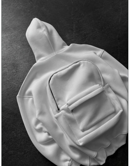 Çanta Detay Şardonlu Sweatshirt  Beyaz