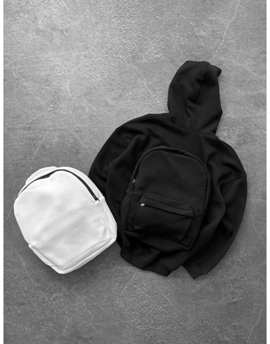 Çanta Detay Şardonlu Sweatshirt  Beyaz