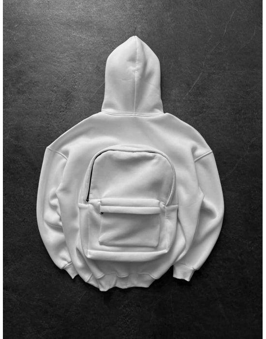 Çanta Detay Şardonlu Sweatshirt  Beyaz