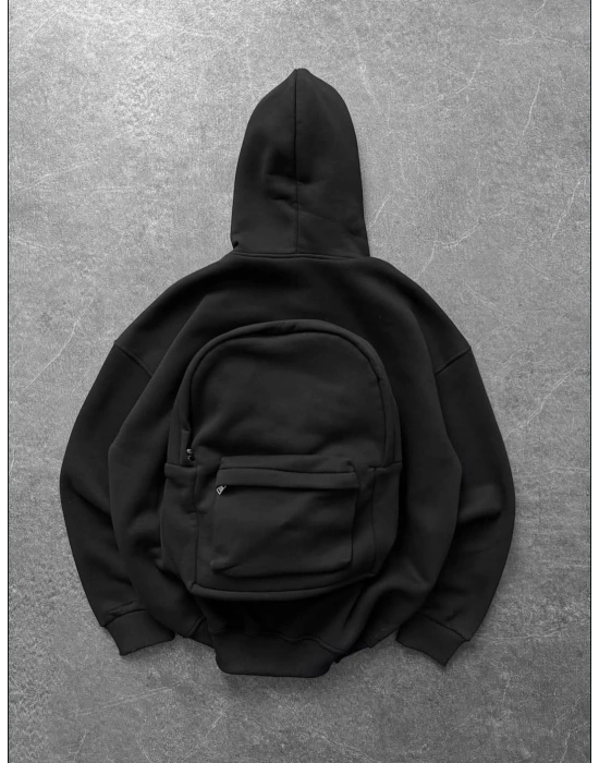 Çanta Detay Şardonlu Sweatshirt  Siyah