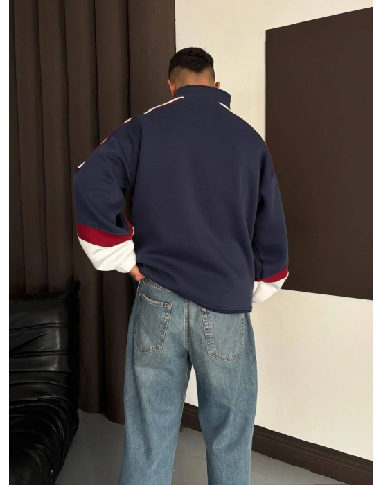 Dik Yaka Şardonlu Sweatshirt