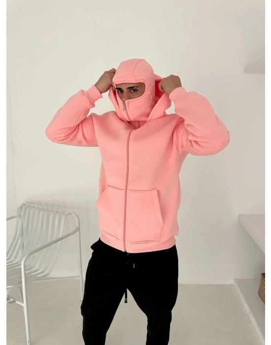 Hoddie Kar Maske Hırka Pembe