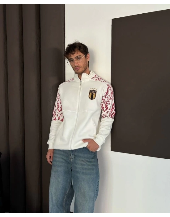 İtaly Oversize Şardonlu Hırka Beyaz