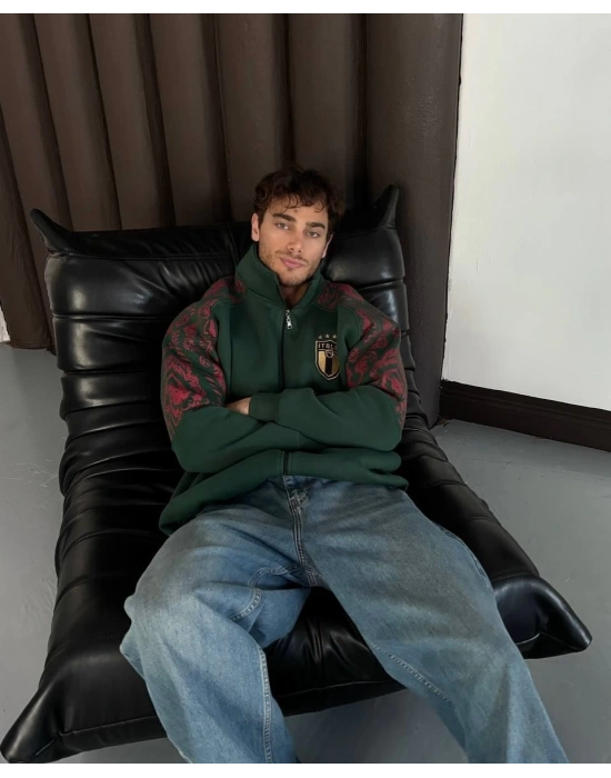 İtaly Oversize Şardonlu Hırka Yeşil