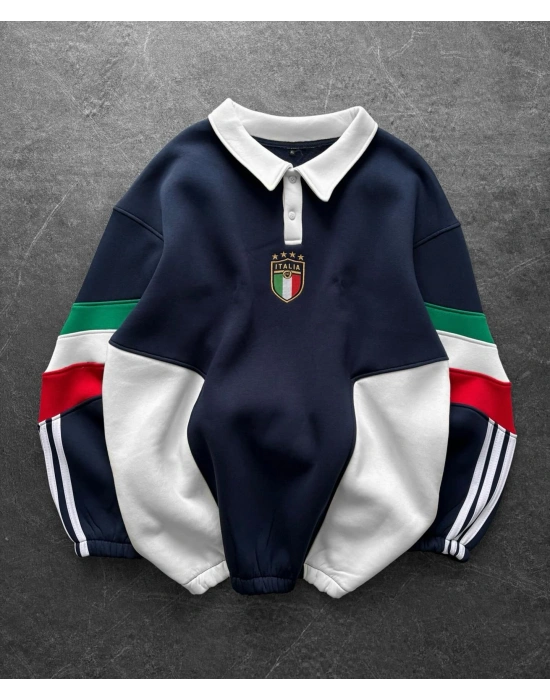 İtaly Parçalı Unisex Şardonlu Sweatshirt Lacivert
