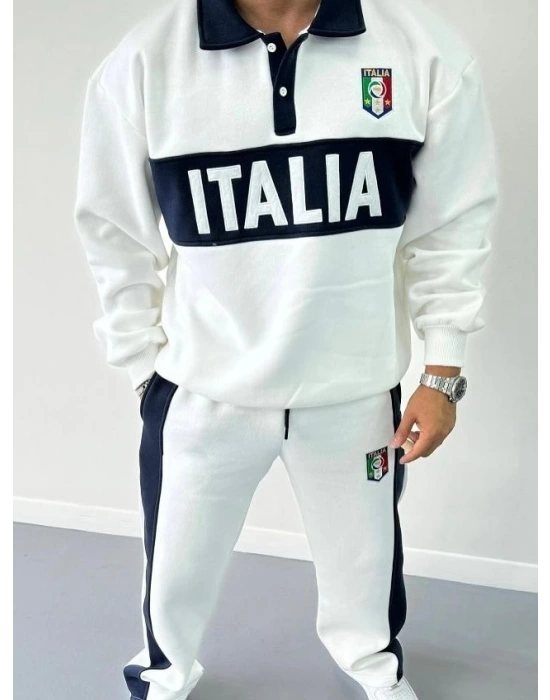 İtaly Şardonlu Unisex Eşofman Takım Beyaz