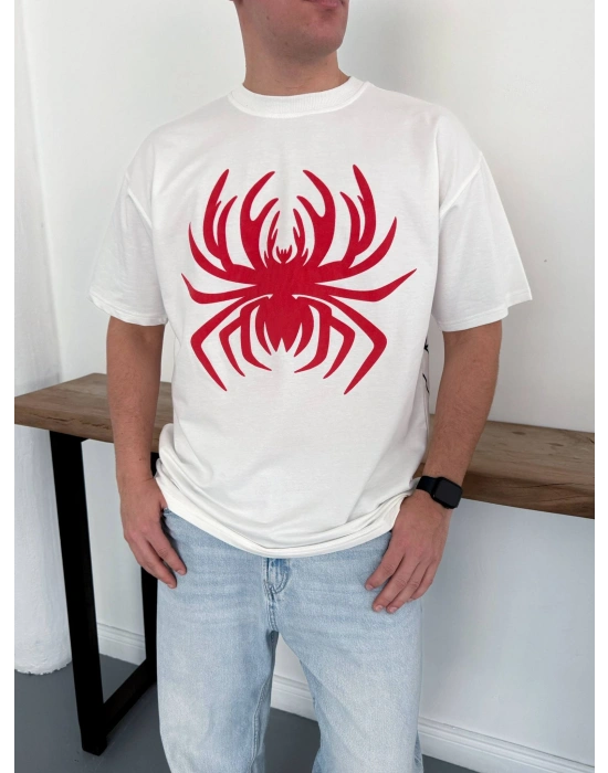 Kabartma Detay Oversize Tshirt Beyaz