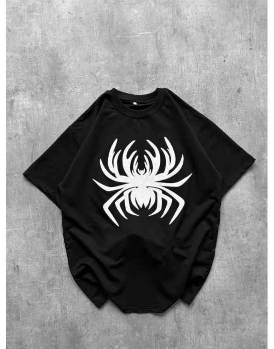 Kabartma Detay Oversize Tshirt Siyah