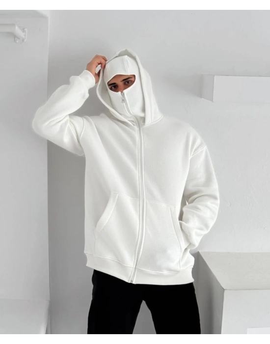 Kar Maske Unisex Hırka Beyaz