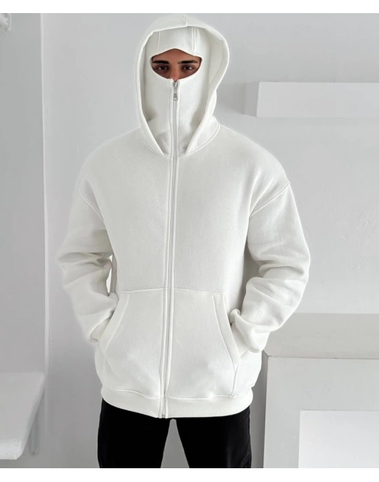 Kar Maske Unisex Hırka Beyaz