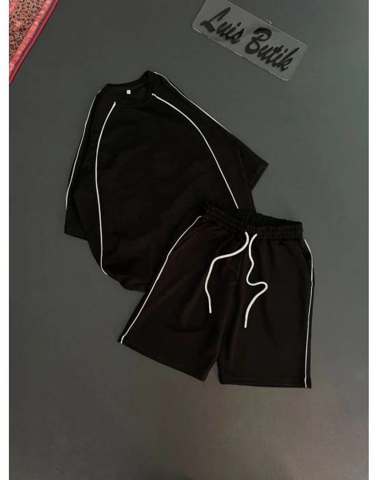 Kol Biyeli Unisex Şortlu Takım -Siyah