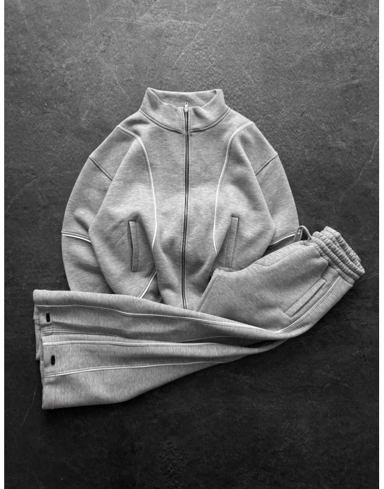 Orta Şerit Detay Unisex Eşofman Takımı Gri
