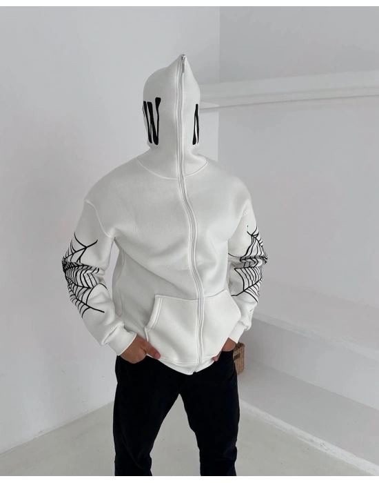 Örümcek Kar Maske Unisex Hırka Beyaz