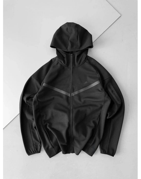 Oversize Kapüşonlu Hırka - Siyah