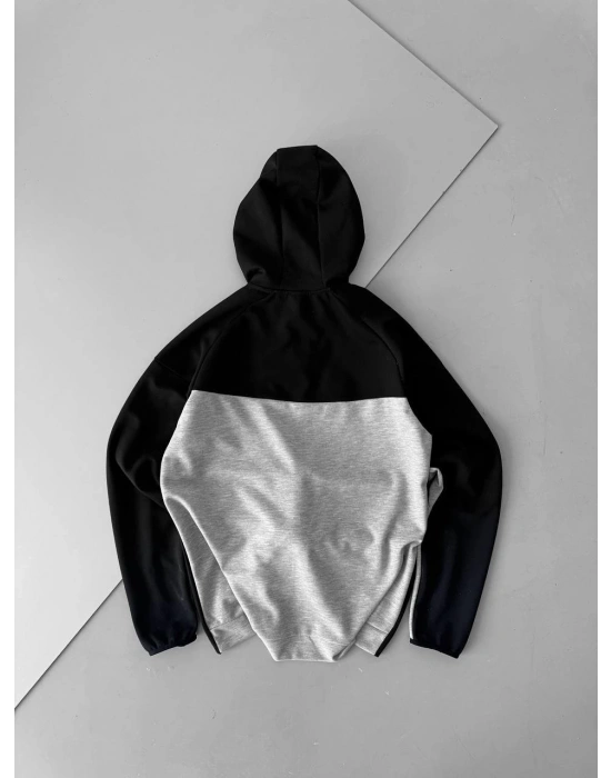 Oversize Kapüşonlu Hırka - Siyah/Gri