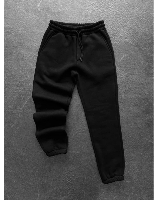 Paça Lastik Şardonlu Unisex Eşofman Siyah