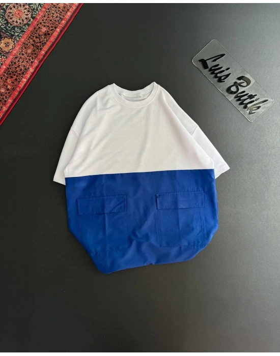 Paraşüt detay unisex tshirt - Mavi