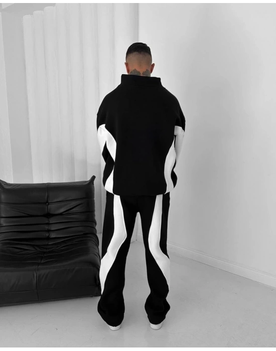 Parçalı Fermuarlı Şardonlu Unisex Eşofman Takım Siyah