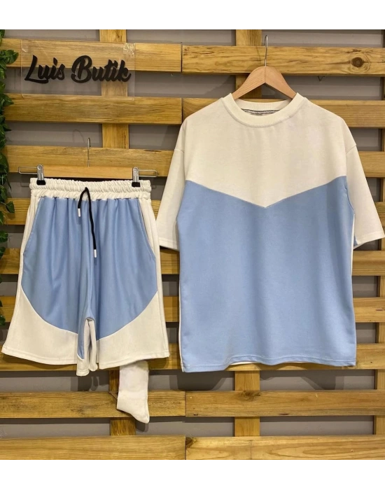 Parçalı Unisex Şortlu Takım - Mavi