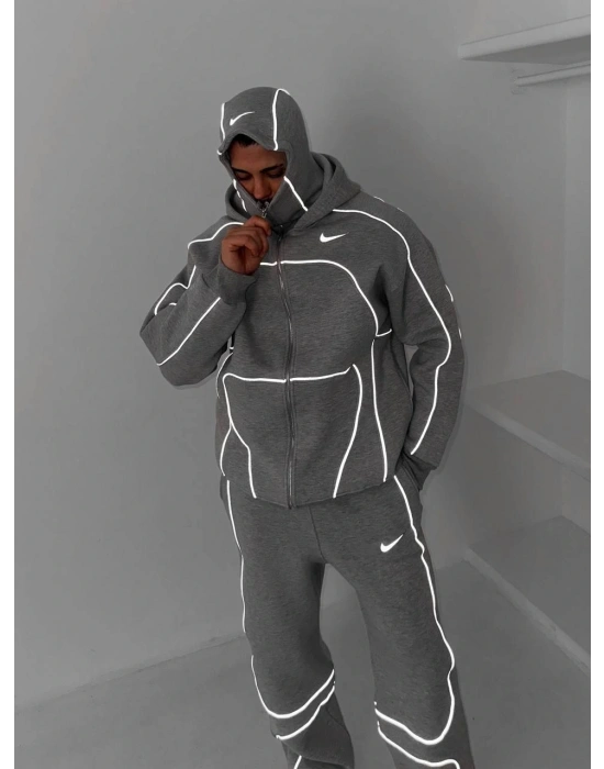 Reflektör Detay Unisex Eşofman Takımı Gri