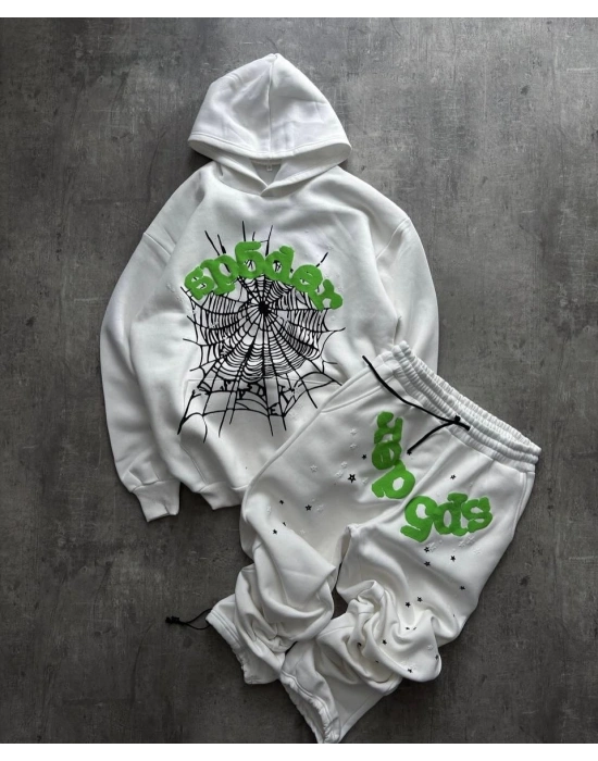 Spider Şardonlu Unisex Eşofman Takımı - Beyaz