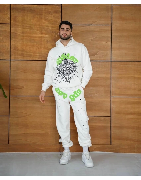 Spider Şardonlu Unisex Eşofman Takımı - Beyaz