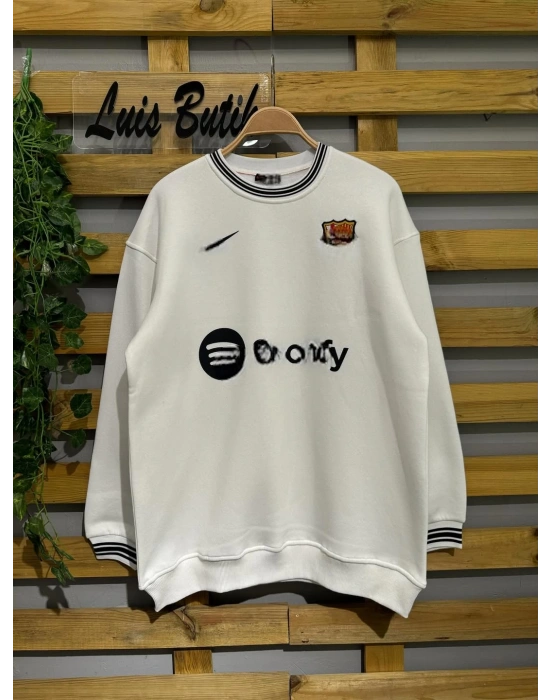 Spo Şardonlu Unisex Sweatshirt - Beyaz