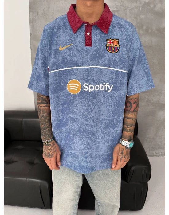 Spotfy Polo Yaka Unisex Tshirt Mavi