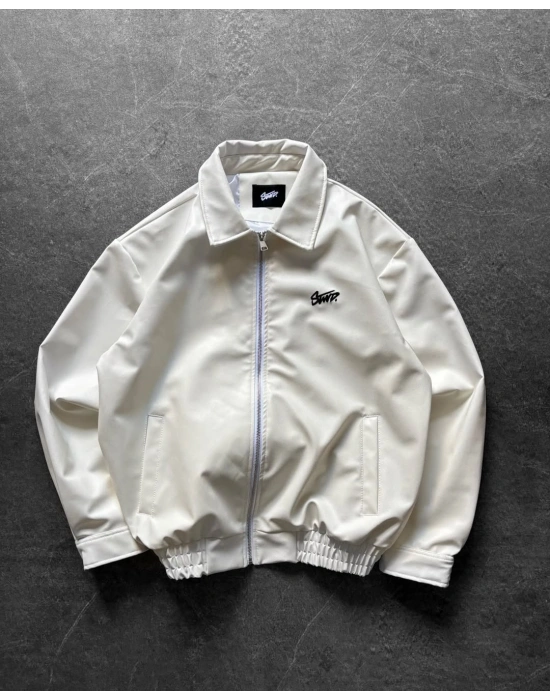 Swd Unisex Deri Ceket Beyaz