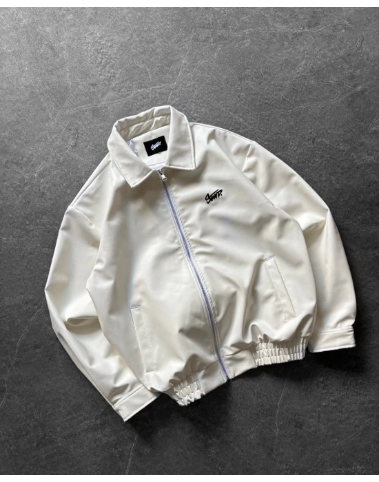 Swd Unisex Deri Ceket Beyaz