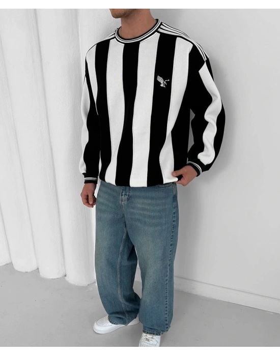 Taraftar Ribanalı Unisex Bisiklet Yaka Sweatshirt Beşiktaş