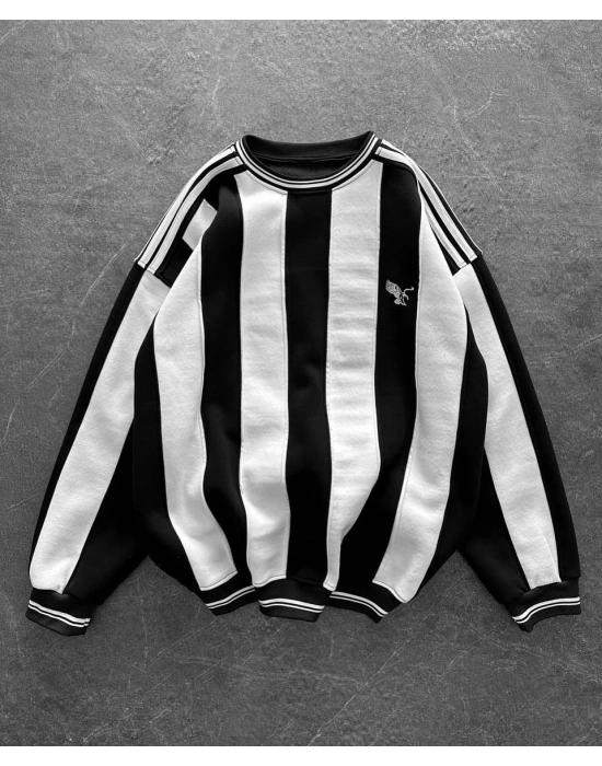 Taraftar Ribanalı Unisex Bisiklet Yaka Sweatshirt Beşiktaş