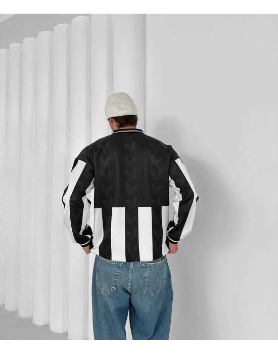 Taraftar Şardonlu Unisex Polo Yaka Sweatshirt Beşiktaş