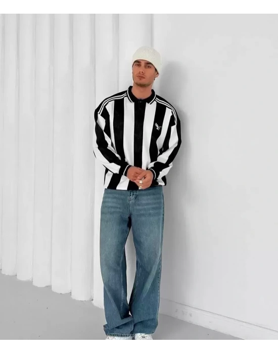 Taraftar Şardonlu Unisex Polo Yaka Sweatshirt Beşiktaş