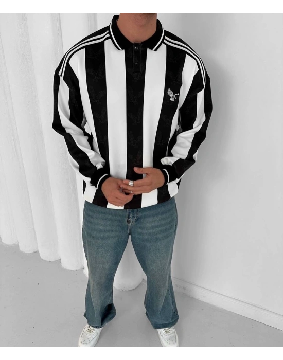 Taraftar Şardonlu Unisex Polo Yaka Sweatshirt Beşiktaş