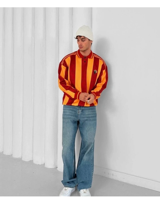 Taraftar Şardonlu Unisex Polo Yaka Sweatshirt Galatasaray